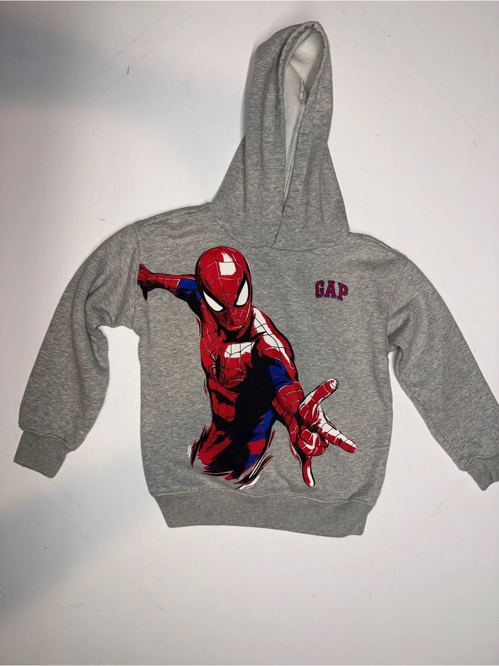 GAP Grey Hooded Sweatshirt with Red & Blue Spider-Man Graphic
